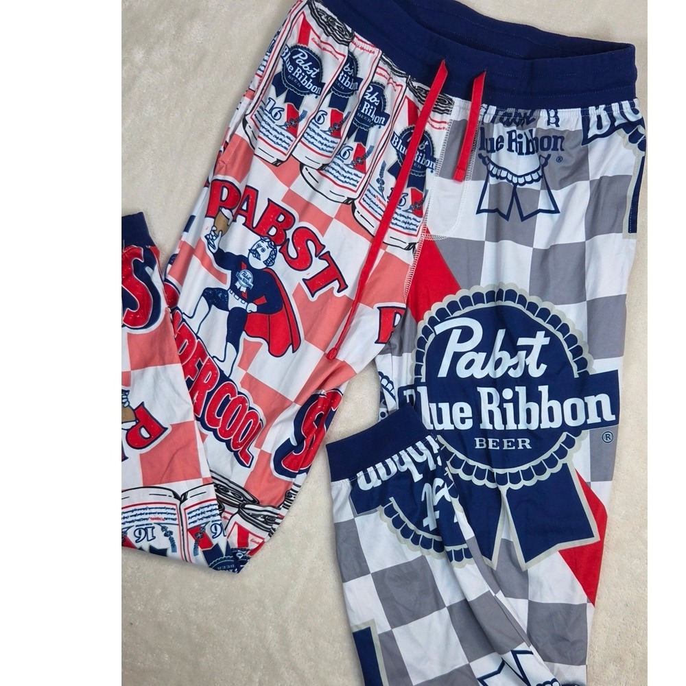 Pabst Blue Ribbon Loungewear Pants Mens S Beer Logo Pajama Y2K Kitch College